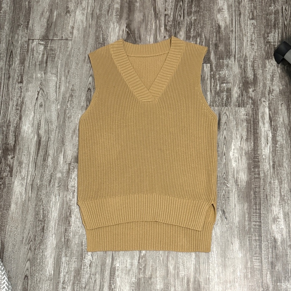 Tan Ribbed Knit Tonic Sleeveless Sweater Vest
